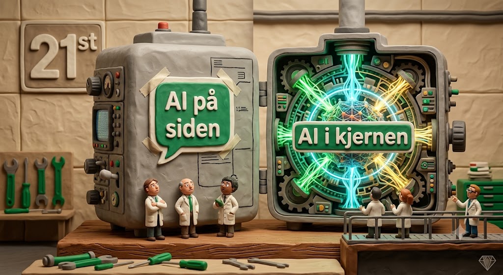 Claymation: tverrsnitt av AI limt på siden versus AI i kjernen